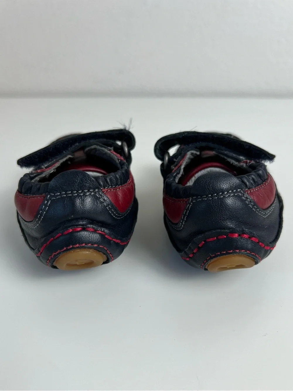 Umi Tadpole Leather Baby‎ Shoes Navy Red First Walker Hook Loop US 2.5